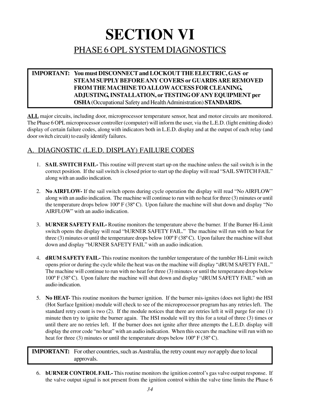 ADC ML-82 service manual Phase 6 OPL System Diagnostics, Diagnostic L.E.D. Display Failure Codes 