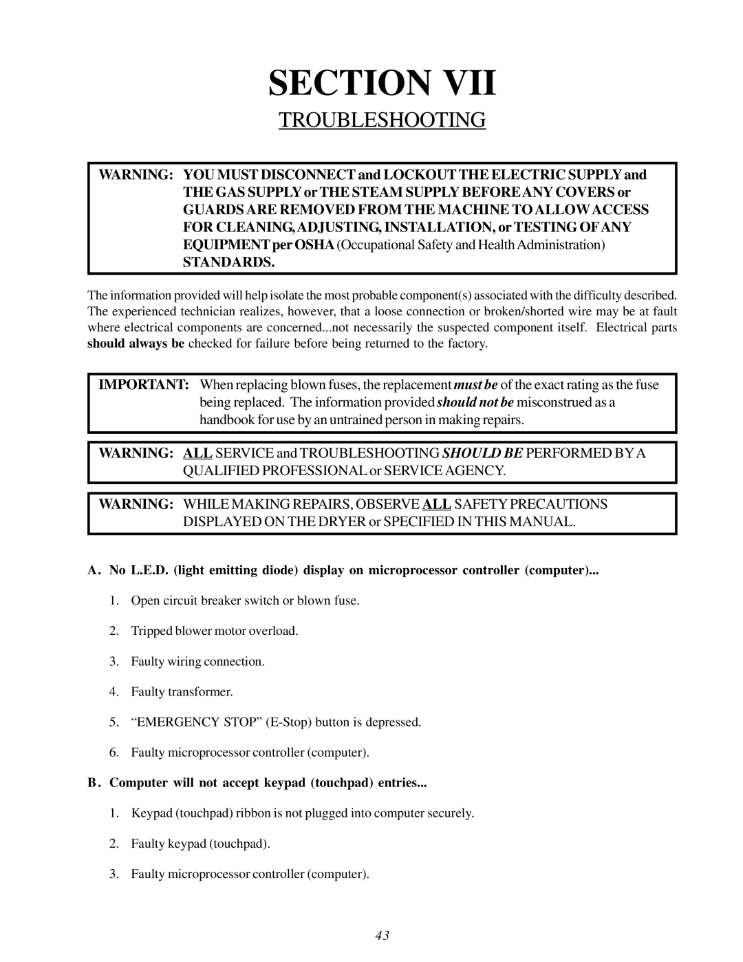 ADC ML-82 service manual Troubleshooting, Computer will not accept keypad touchpad entries 