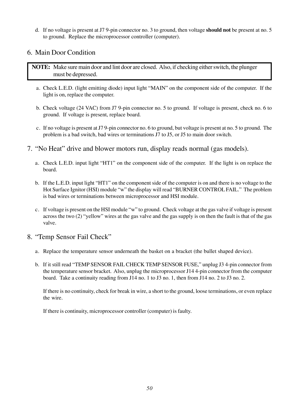 ADC ML-82 service manual Main Door Condition, Temp Sensor Fail Check 