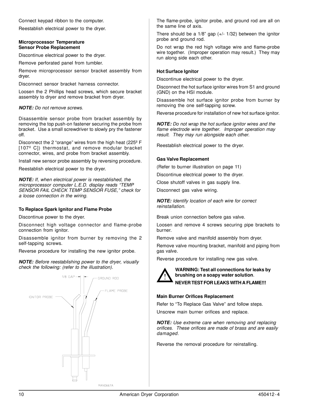 ADC ML-96, ML-122 Microprocessor Temperature Sensor Probe Replacement, To Replace Spark Ignitor and Flame Probe 