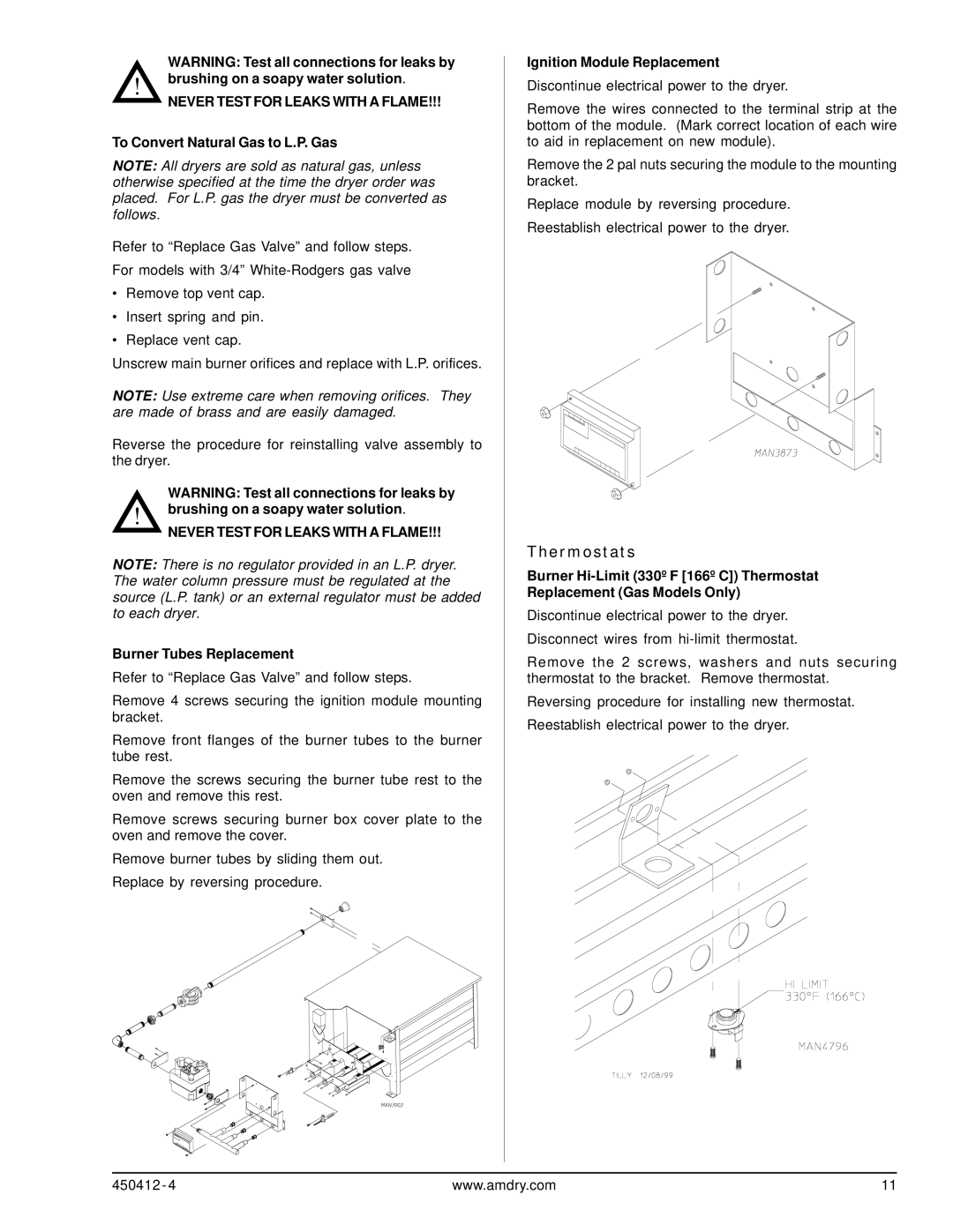 ADC ML-122, ML-96 Thermostats, To Convert Natural Gas to L.P. Gas, Burner Tubes Replacement, Ignition Module Replacement 