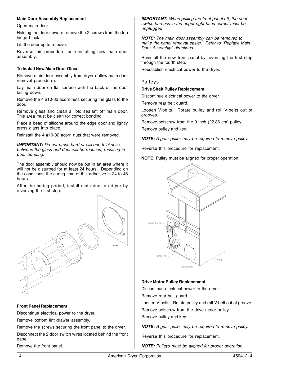 ADC ML-96, ML-122 service manual Drive Motor Pulley Replacement, Front Panel Replacement 