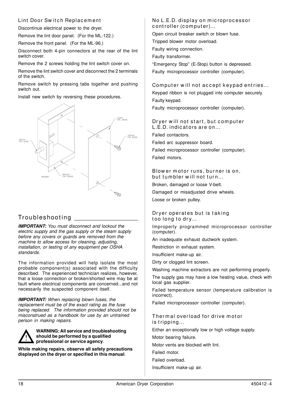 ADC ML-96, ML-122 service manual Troubleshooting 