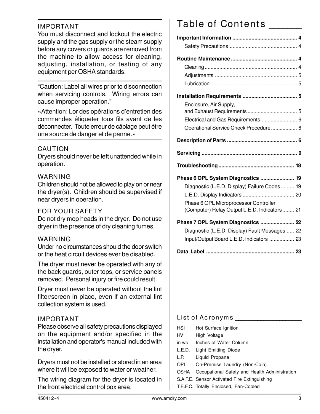 ADC ML-122, ML-96 service manual Table of Contents 