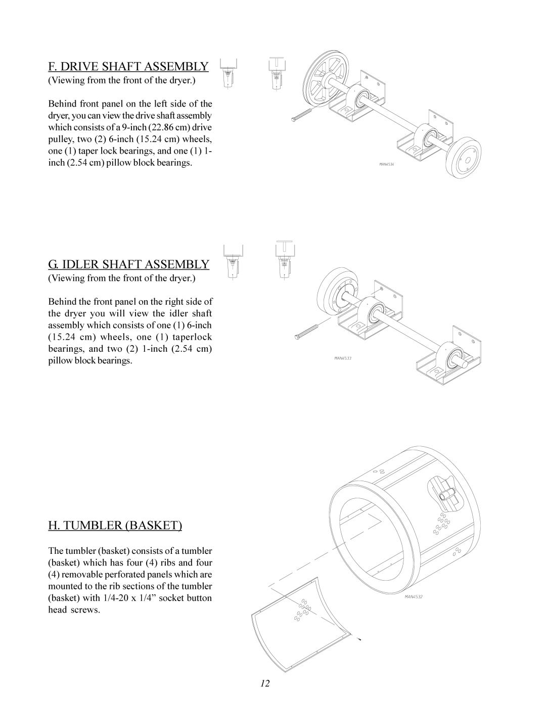 ADC ML-96 service manual Drive Shaft Assembly, Idler Shaft Assembly, Tumbler Basket 