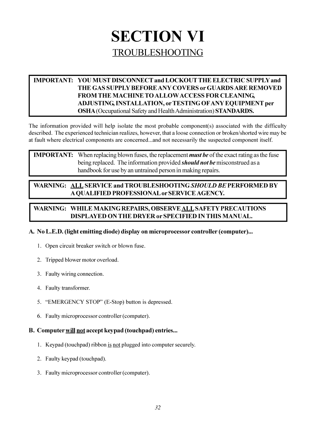 ADC ML-96 service manual Troubleshooting, Computer will not accept keypad touchpad entries 