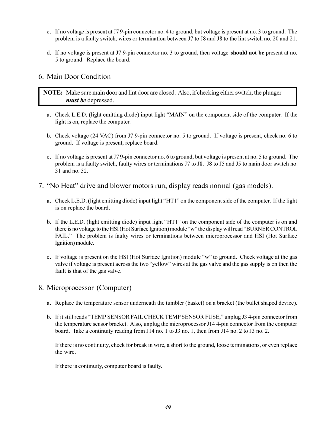 ADC ML-96 service manual Main Door Condition, Microprocessor Computer 