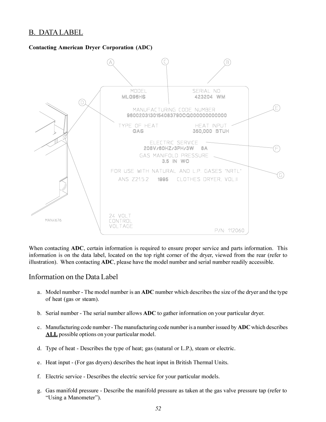 ADC ML-96 service manual Information on the Data Label 