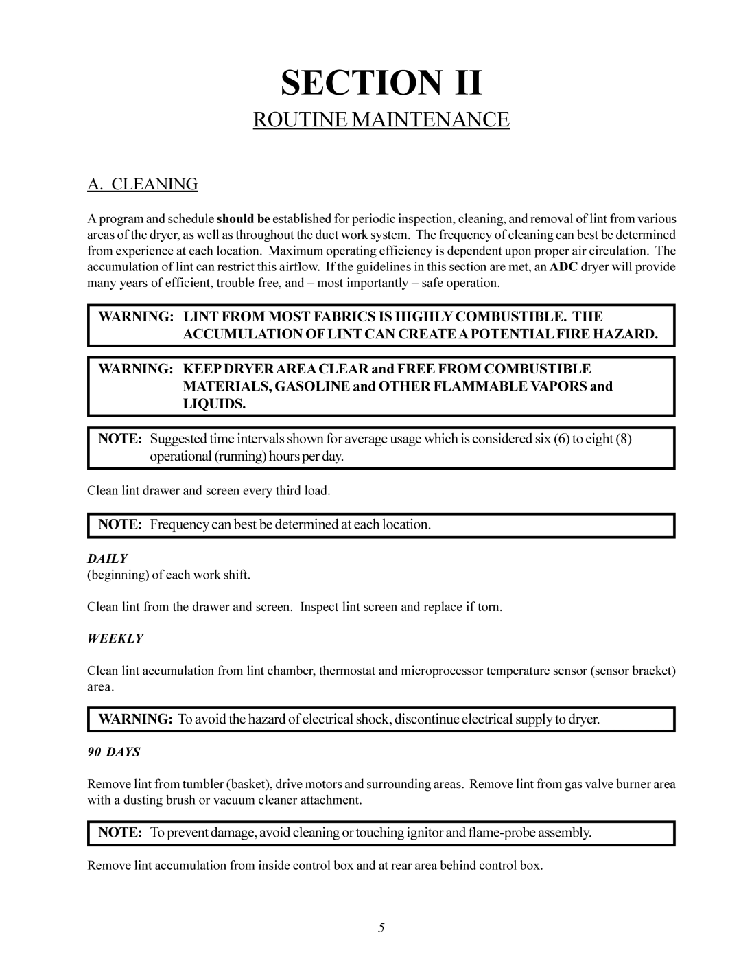 ADC ML-96 service manual Routine Maintenance, Cleaning, MATERIALS, Gasoline and Other Flammable Vapors 