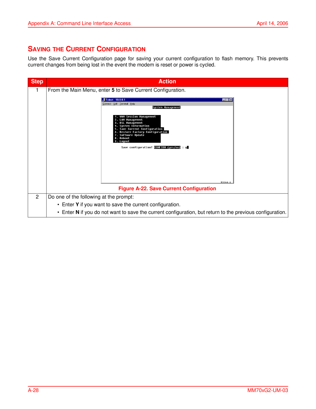 ADC MM702G2, MM701G2 user manual Saving the Current Configuration, Figure A-22. Save Current Configuration 