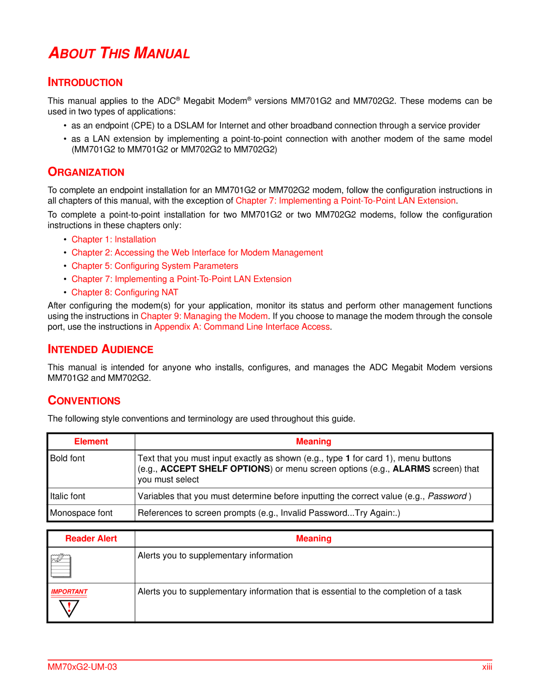 ADC MM701G2, MM702G2 user manual About this Manual, Introduction, Organization, Intended Audience, Conventions 