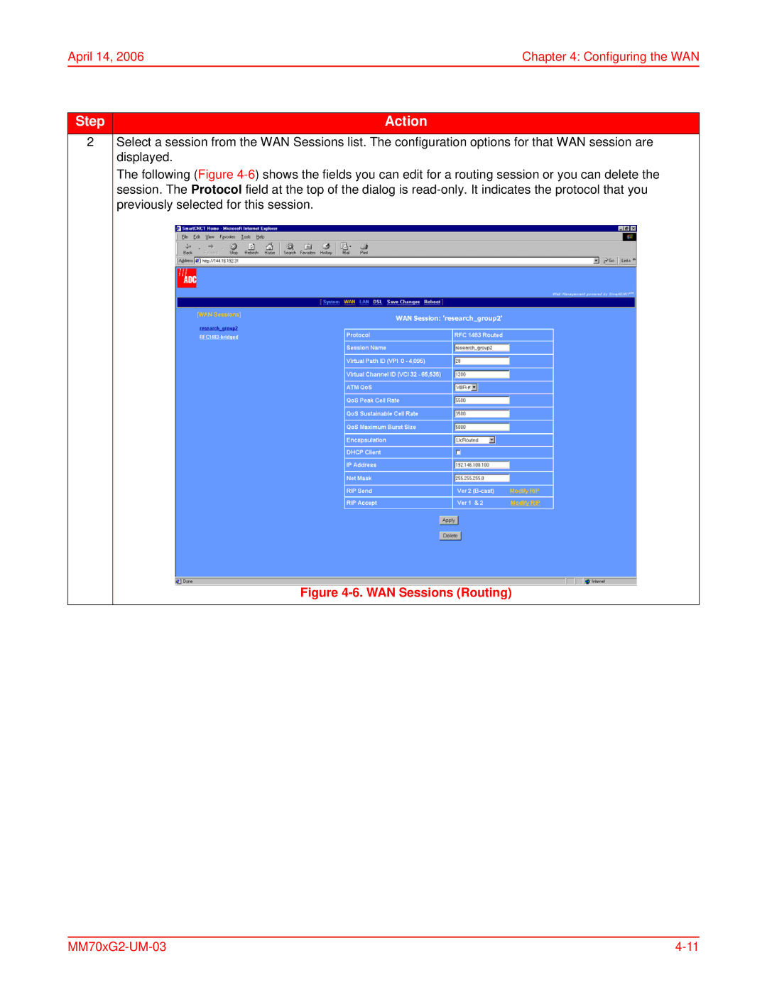 ADC MM701G2, MM702G2 user manual WAN Sessions Routing 