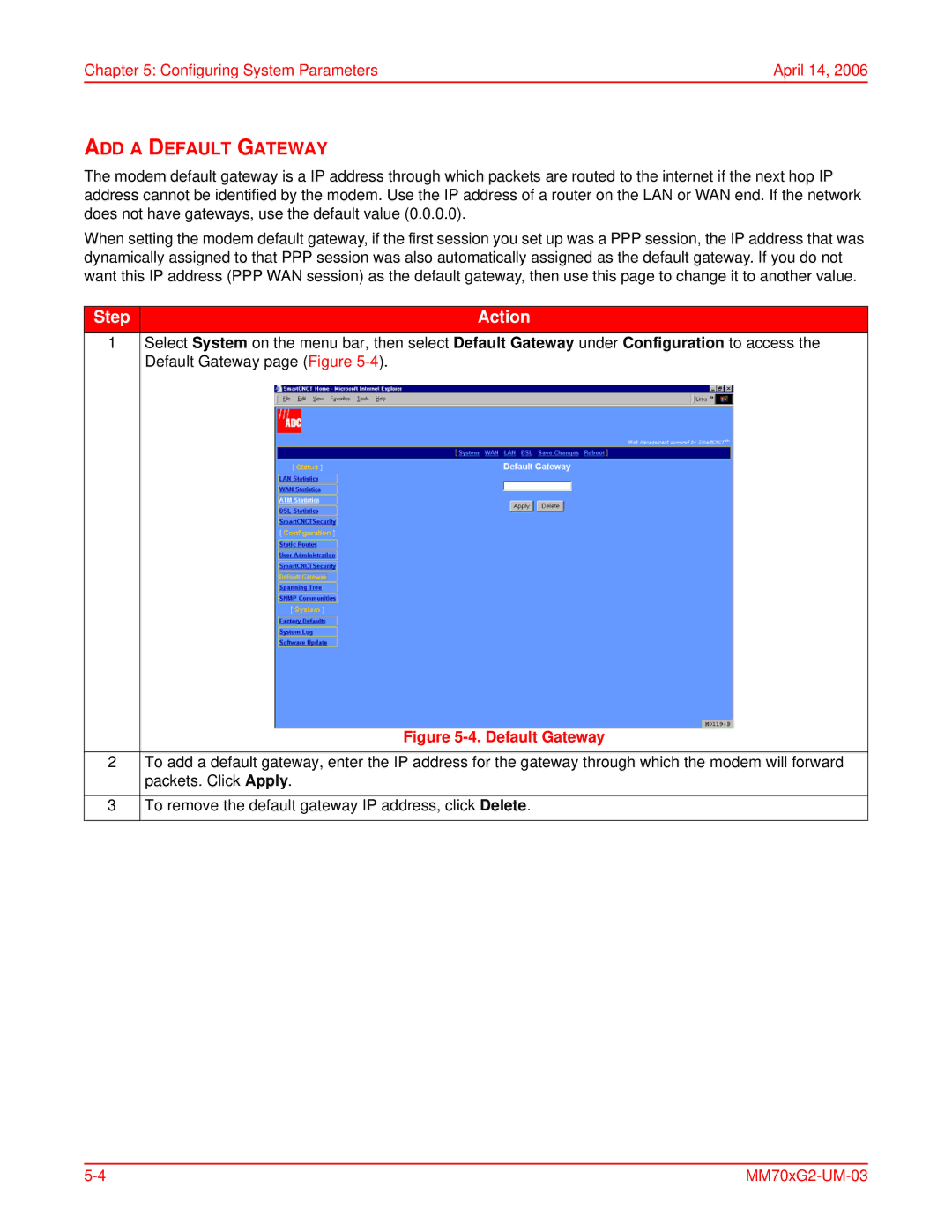 ADC MM702G2, MM701G2 user manual ADD a Default Gateway 