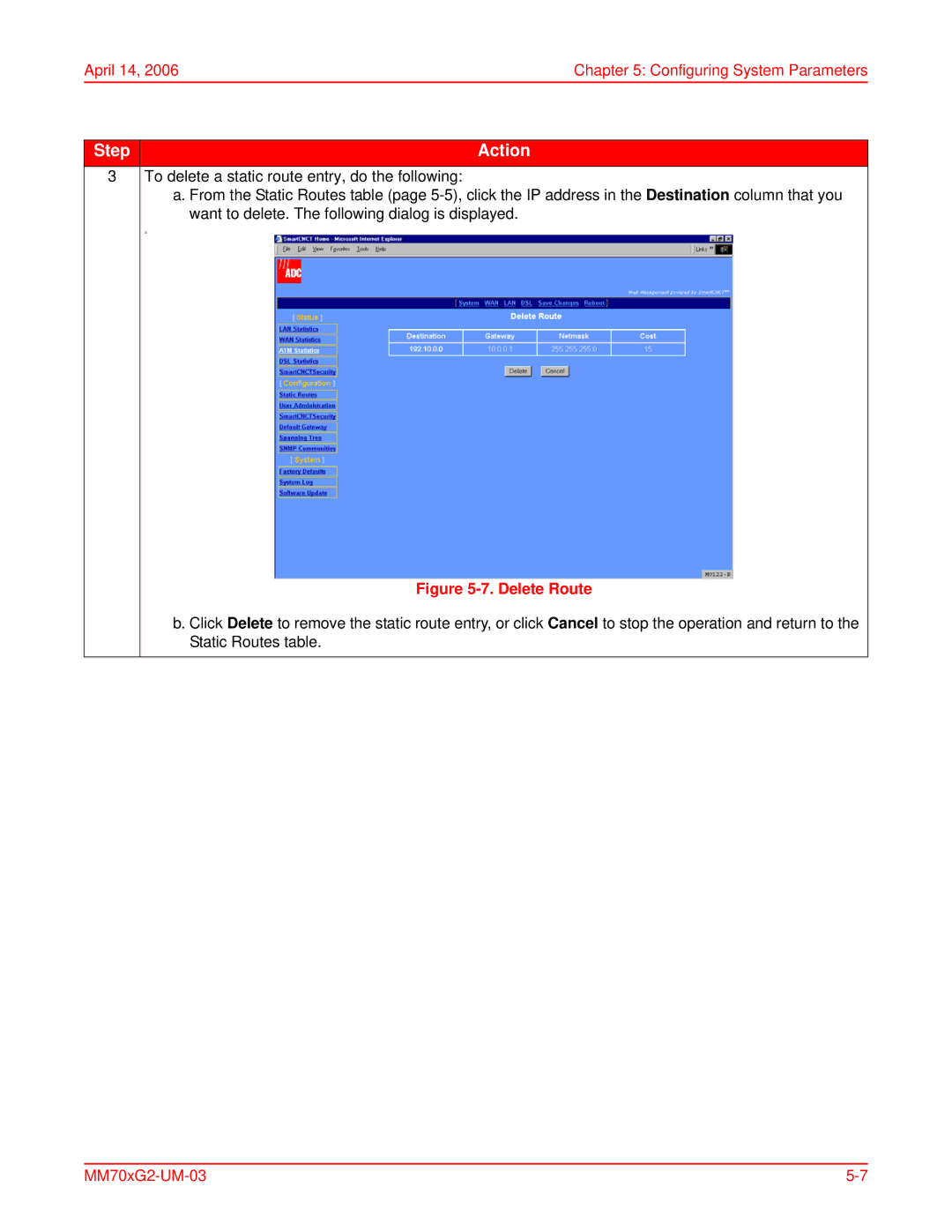 ADC MM701G2, MM702G2 user manual Delete Route 