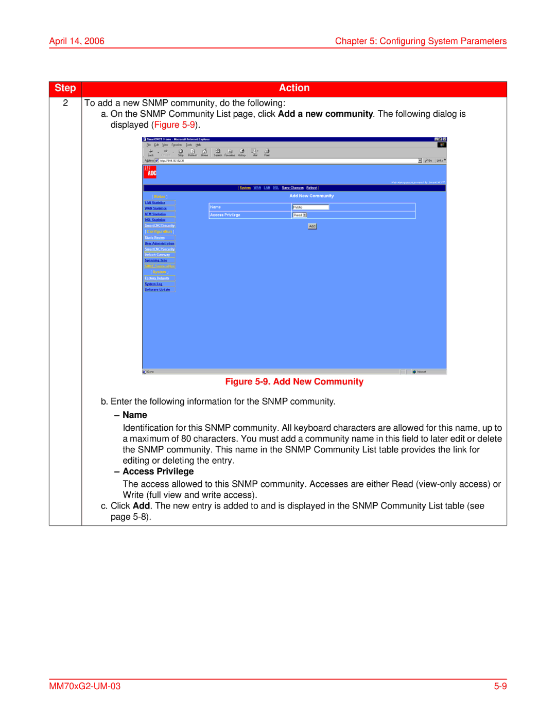 ADC MM701G2, MM702G2 user manual Name, Access Privilege 