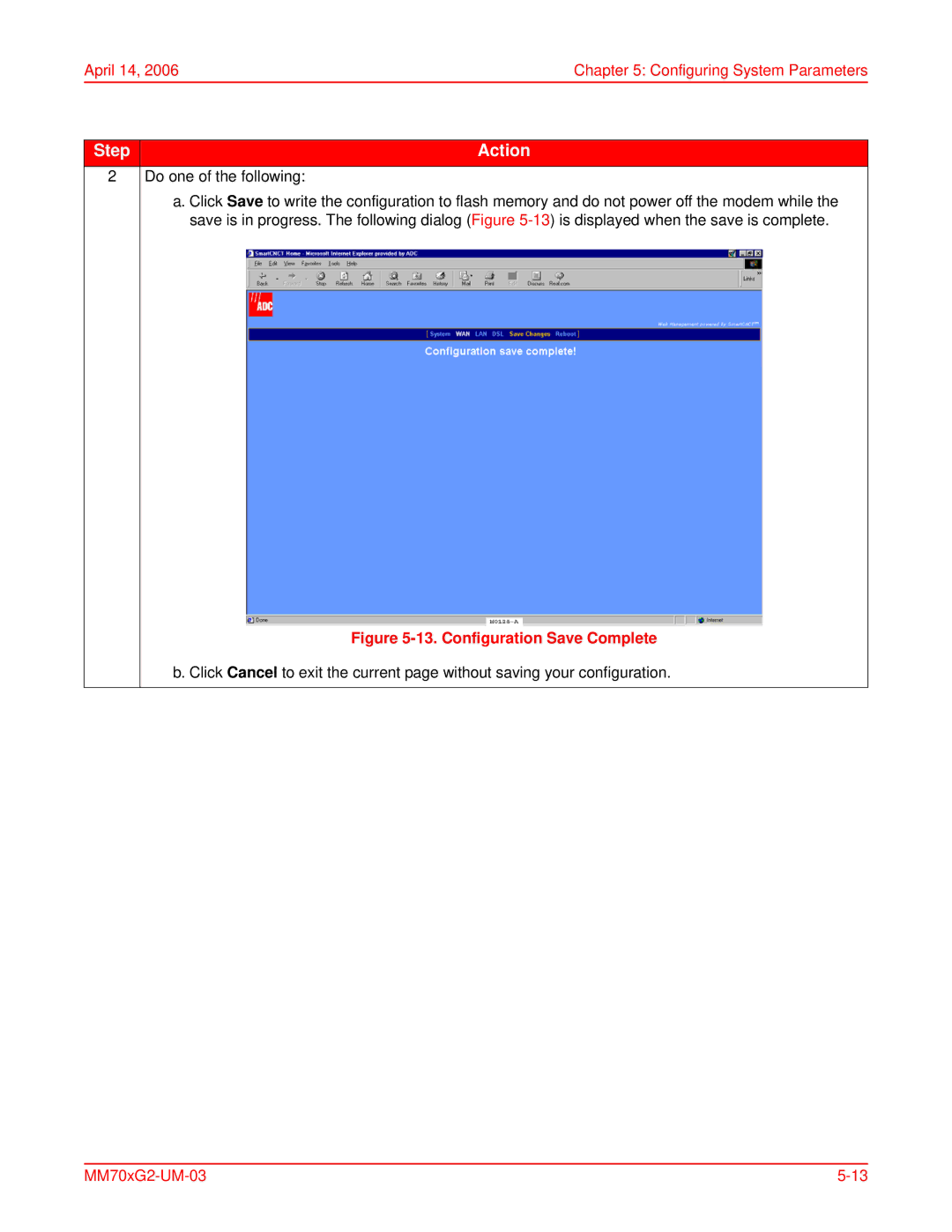 ADC MM701G2, MM702G2 user manual Configuration Save Complete 