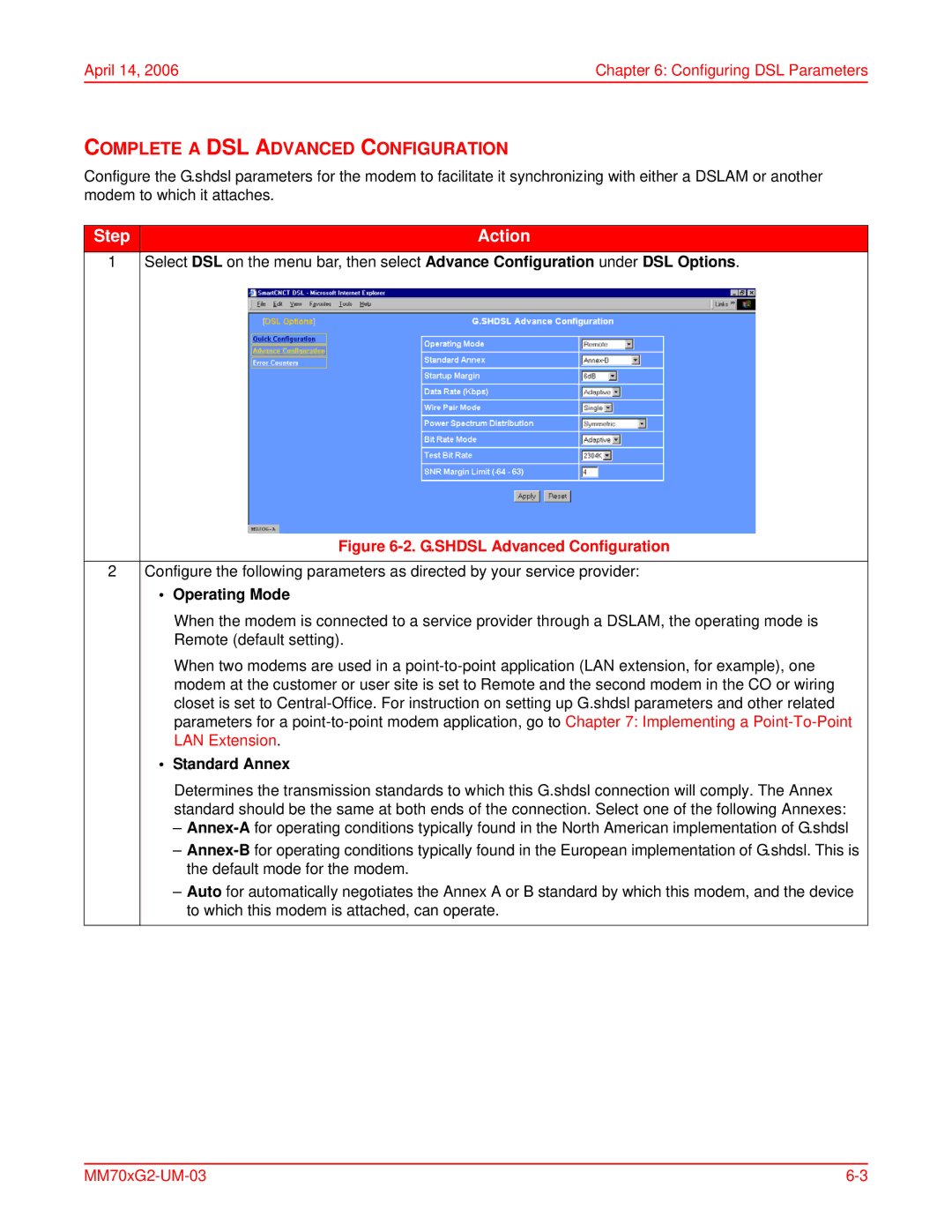 ADC MM701G2, MM702G2 user manual Complete a DSL Advanced Configuration, G.SHDSL Advanced Configuration 