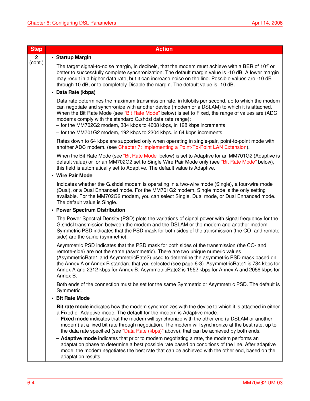 ADC MM702G2, MM701G2 user manual Data Rate kbps, Wire Pair Mode, Power Spectrum Distribution 