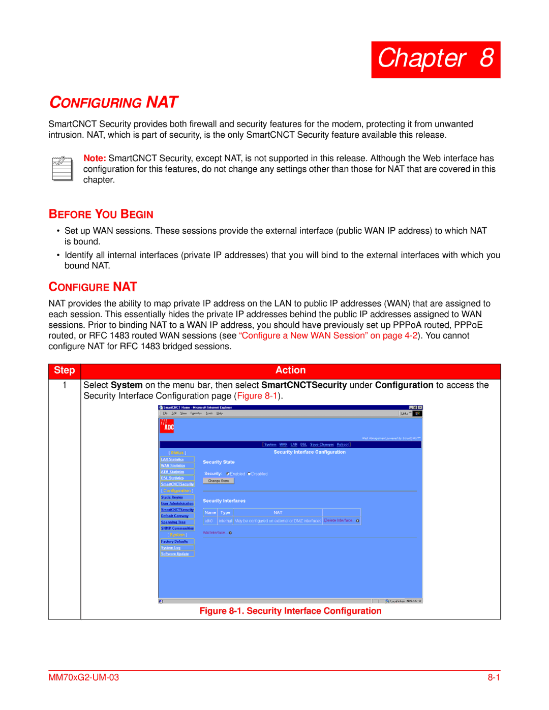 ADC MM701G2, MM702G2 user manual Configuring NAT, Configure NAT 