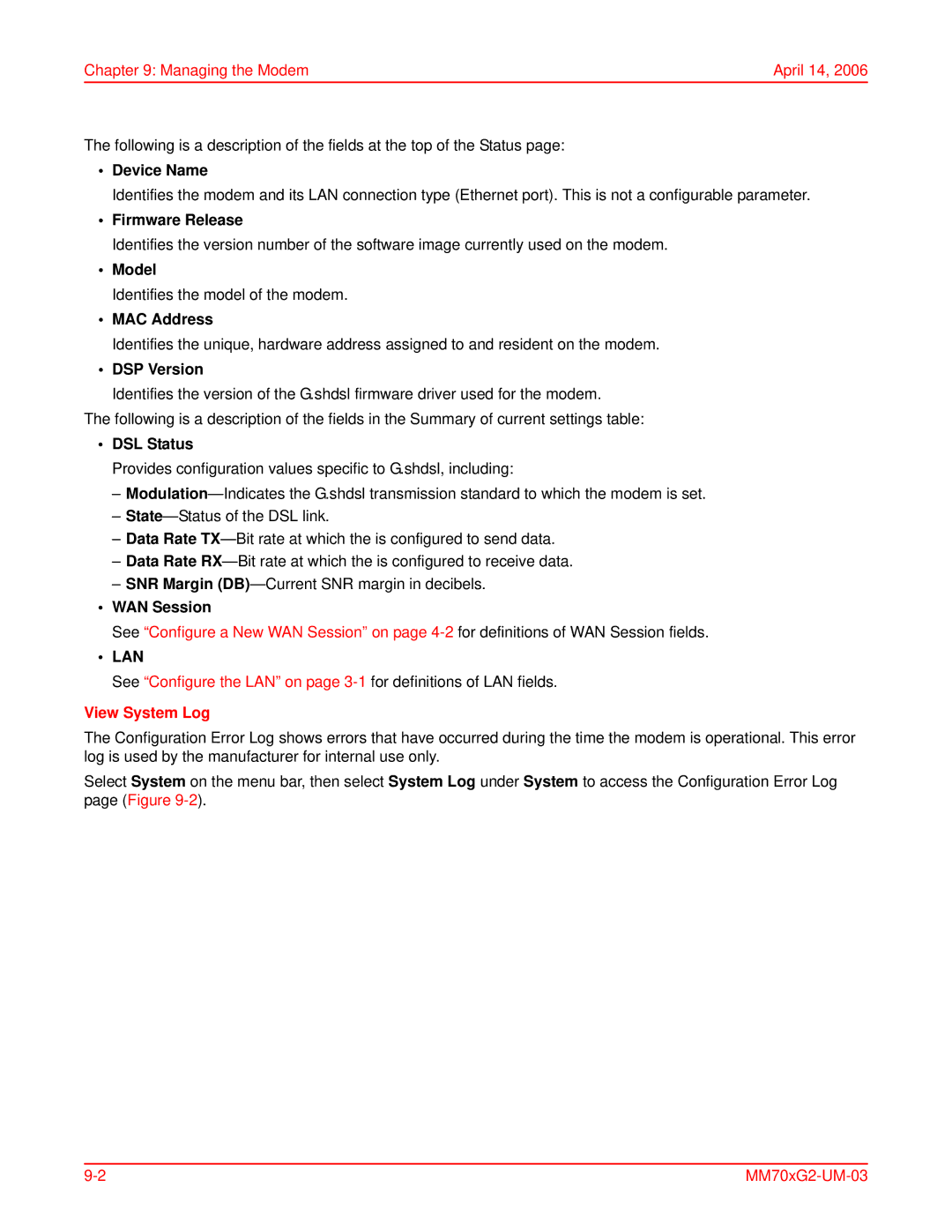 ADC MM702G2, MM701G2 user manual View System Log 