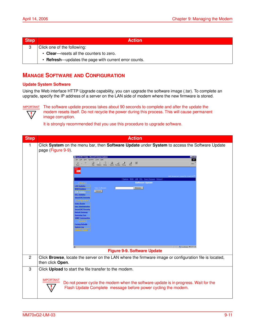 ADC MM701G2, MM702G2 user manual Manage Software and Configuration, Update System Software 