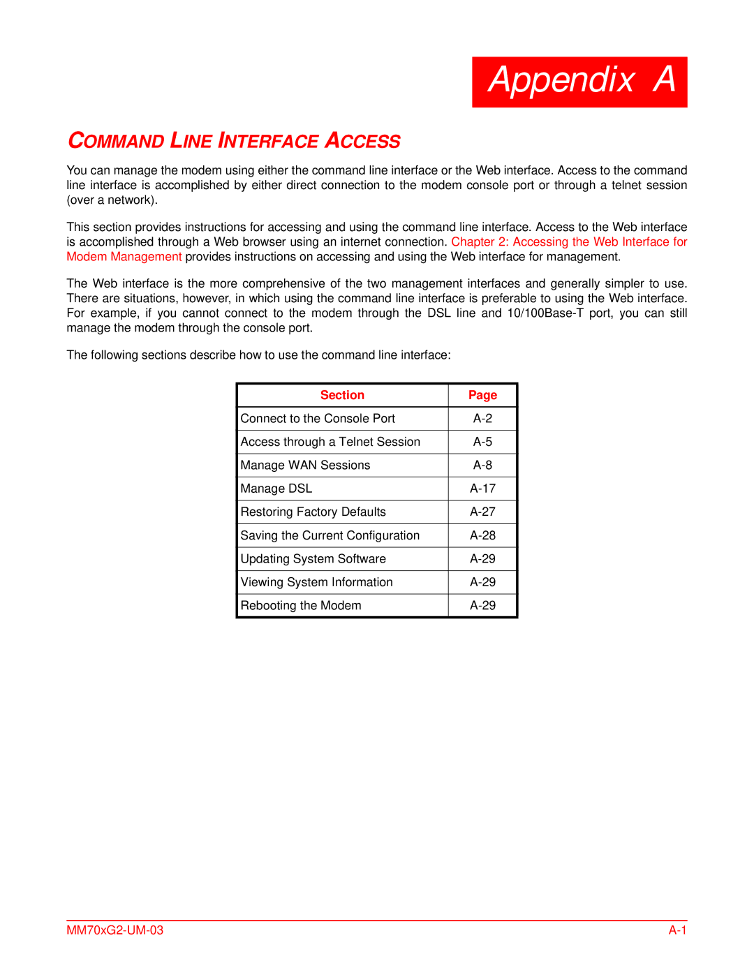 ADC MM701G2, MM702G2 user manual Command Line Interface Access, Section 