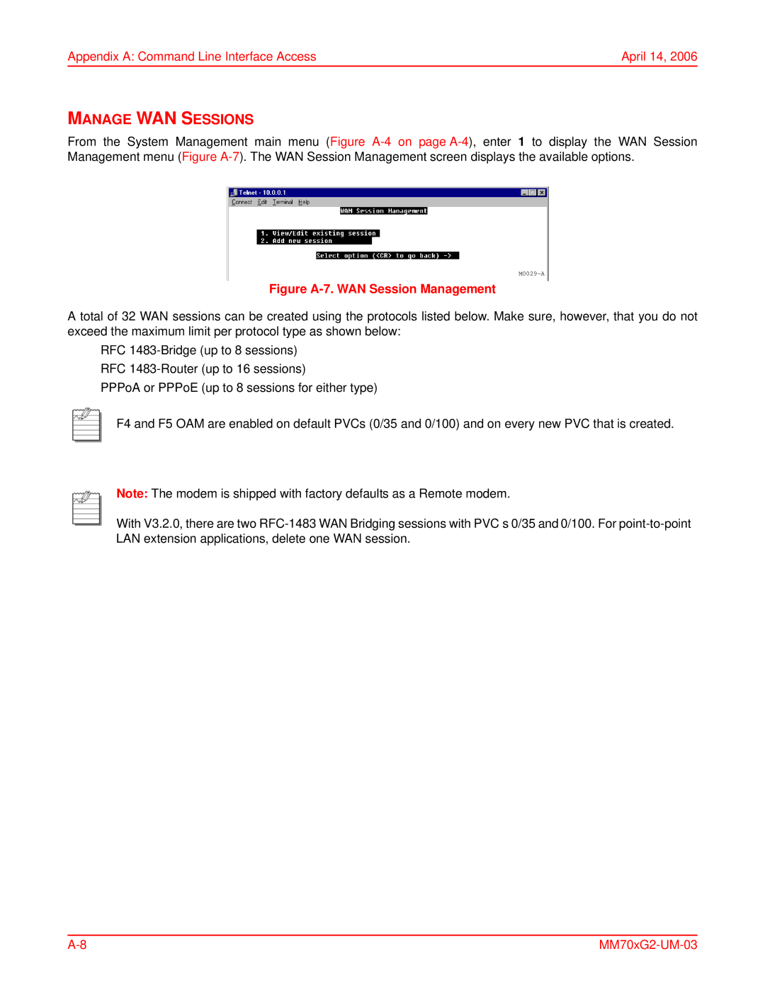 ADC MM702G2, MM701G2 user manual Manage WAN Sessions, Figure A-7. WAN Session Management 