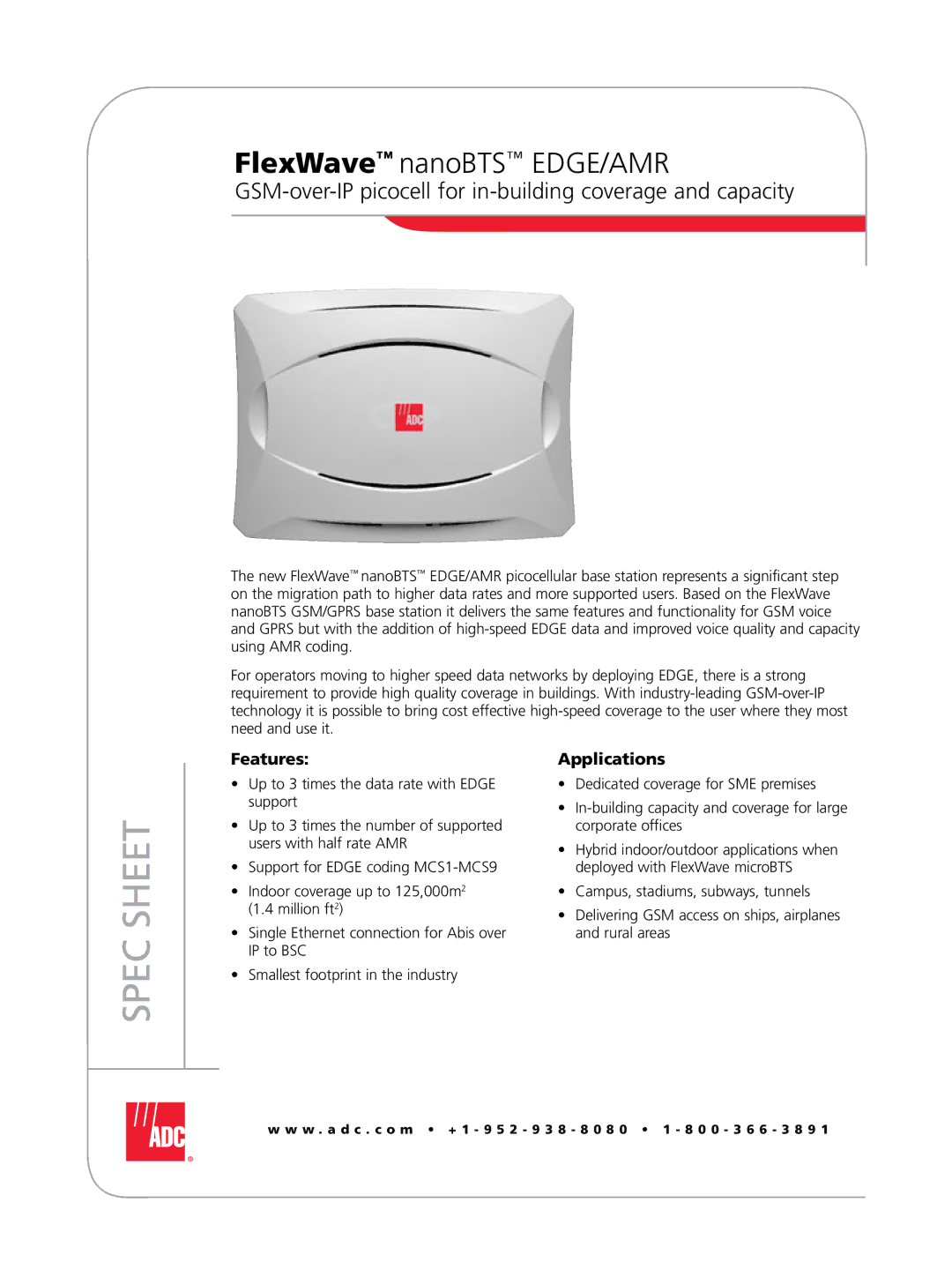 ADC manual FlexWave nanoBTS EDGE/AMR, GSM-over-IP picocell for in-building coverage and capacity 