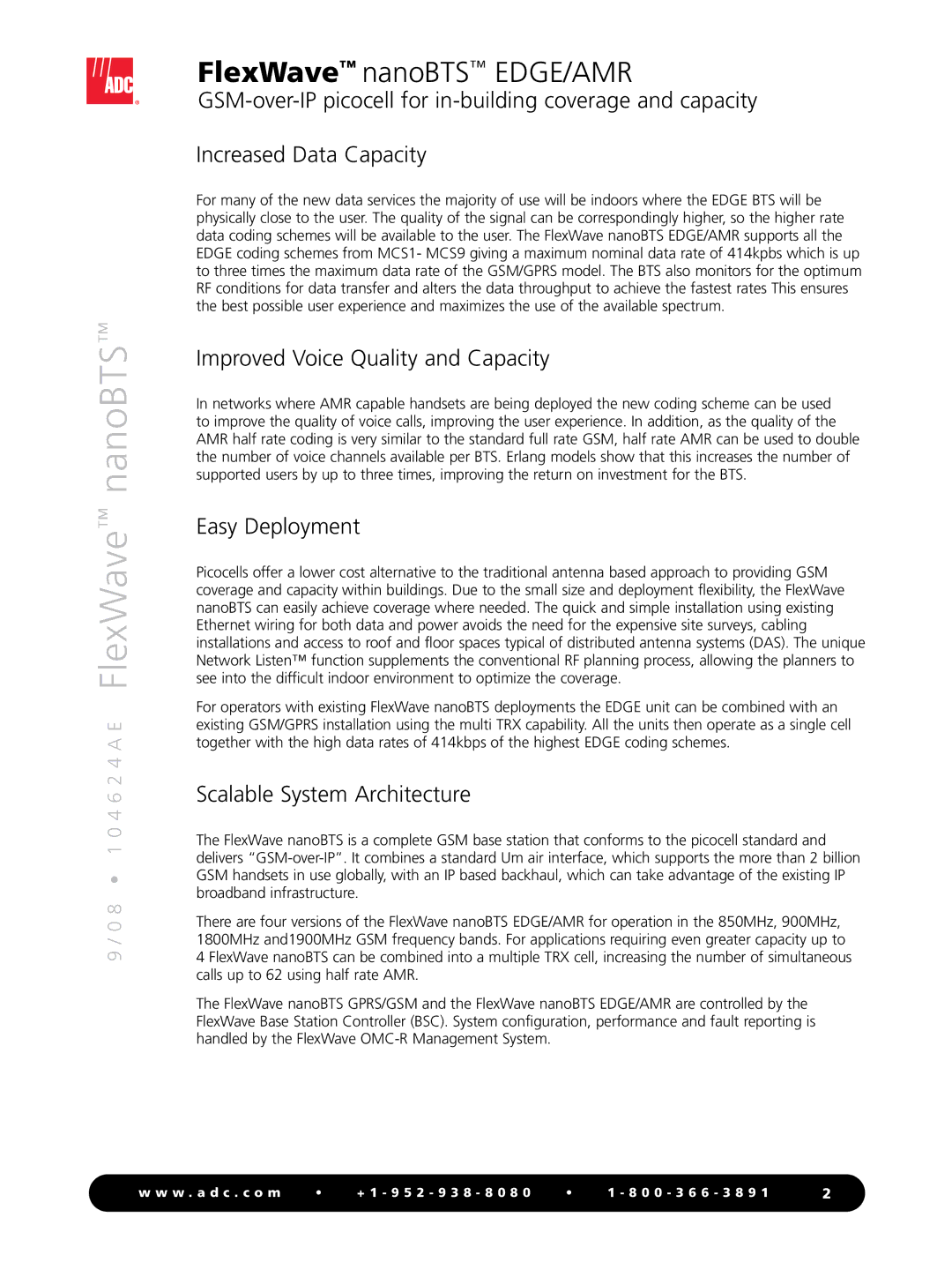 ADC nanoBTS manual Improved Voice Quality and Capacity, Easy Deployment, Scalable System Architecture 