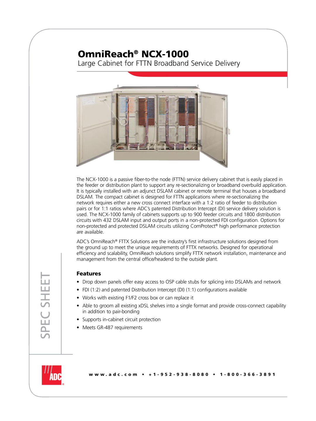 ADC NCX-1000 manual Spec Sheet 