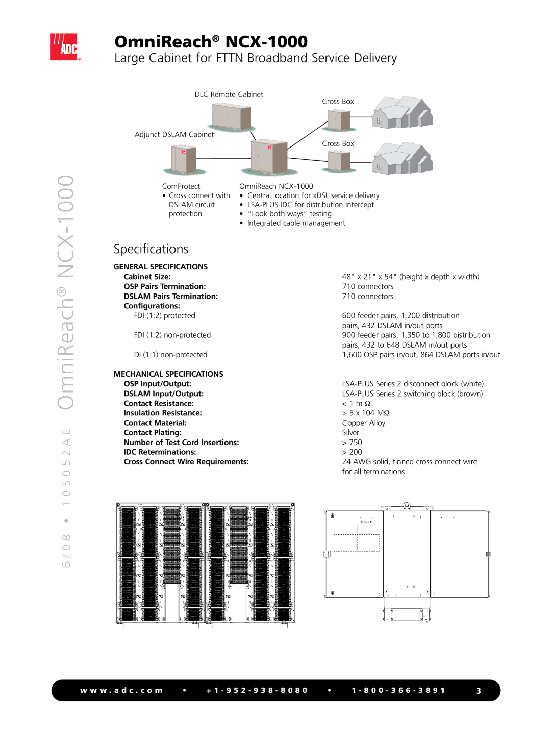 ADC NCX-1000 manual Cabinet Size, OSP Pairs Termination, Dslam Pairs Termination, Configurations, OSP Input/Output 