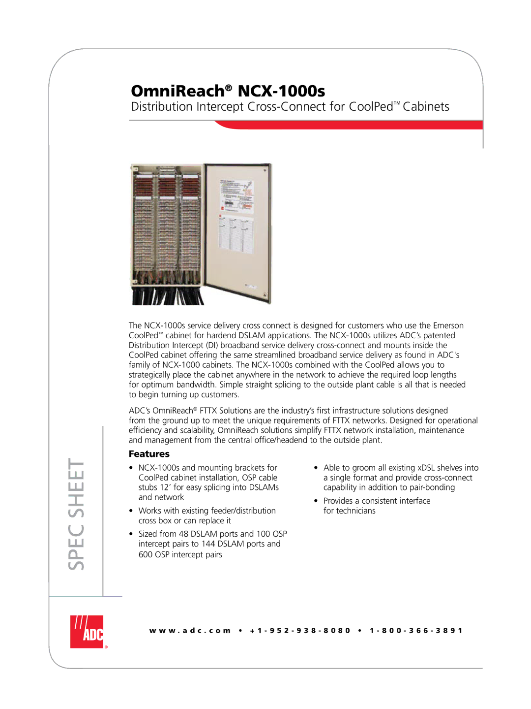 ADC NCX-1000s manual Spec Sheet 