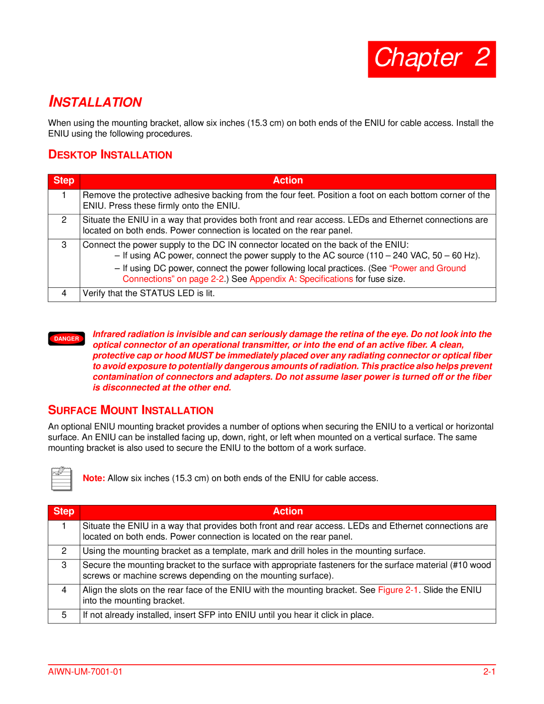 ADC Network Unit user manual Desktop Installation, Surface Mount Installation 