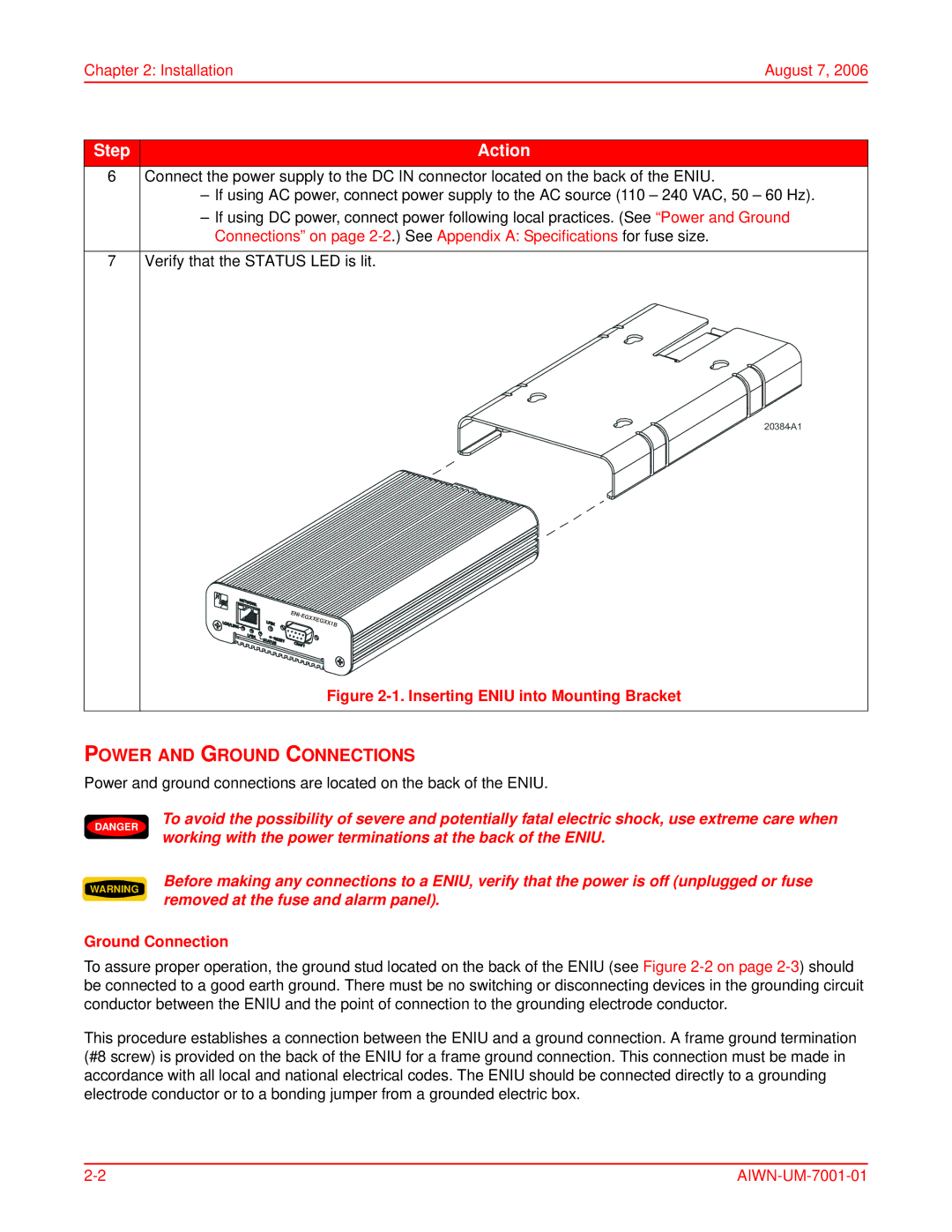 ADC Network Unit user manual Power and Ground Connections, Installation August 7 