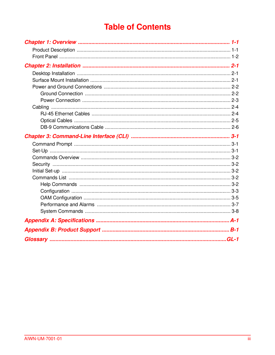 ADC Network Unit user manual Table of Contents 