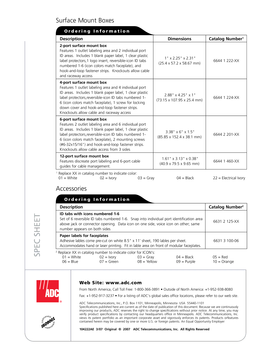 ADC none manual Surface Mount Boxes, Accessories, Catalog Number2 