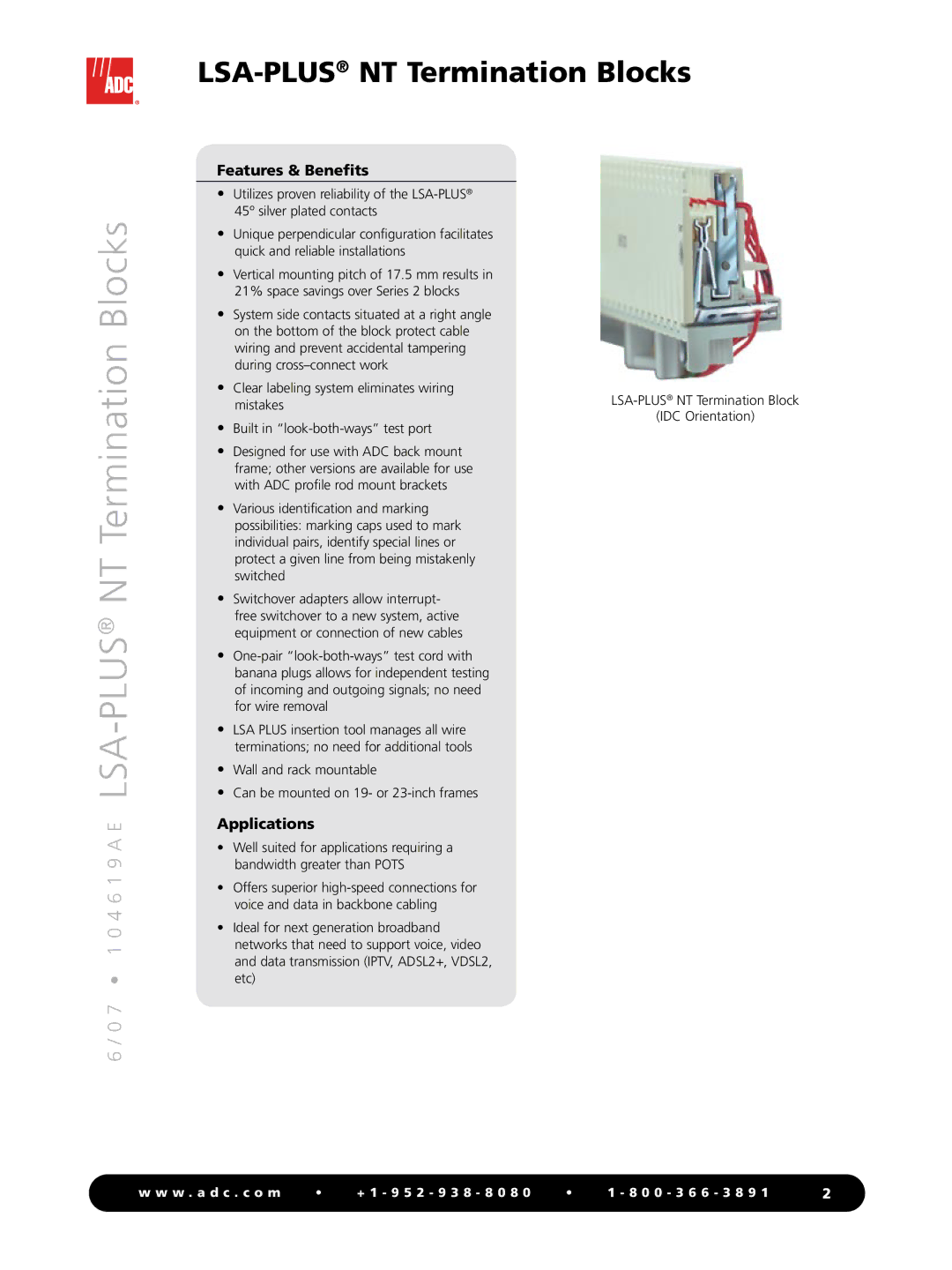 ADC manual 7 1 0 4 6 1 9 a E LSA-PLUSNT Termination Blocks 