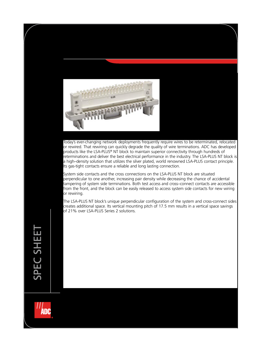 ADC manual LSA-PLUS NT Termination Blocks, Spec Sheet 