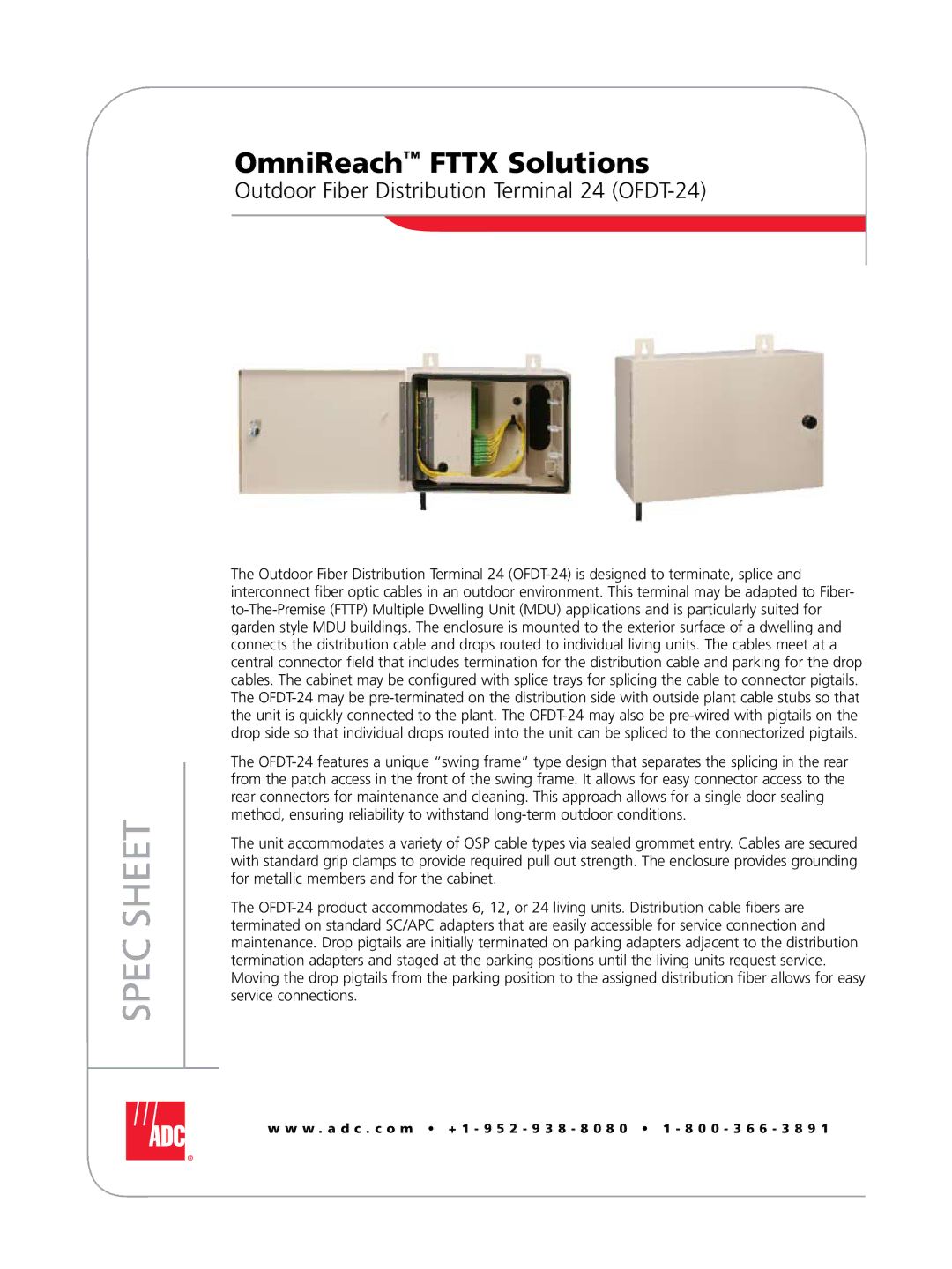 ADC manual Spec Sheet, Outdoor Fiber Distribution Terminal 24 OFDT-24 