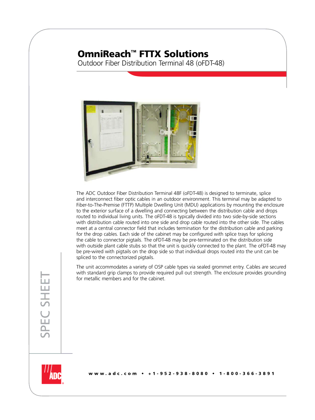 ADC manual Spec Sheet, Outdoor Fiber Distribution Terminal 48 oFDT-48 