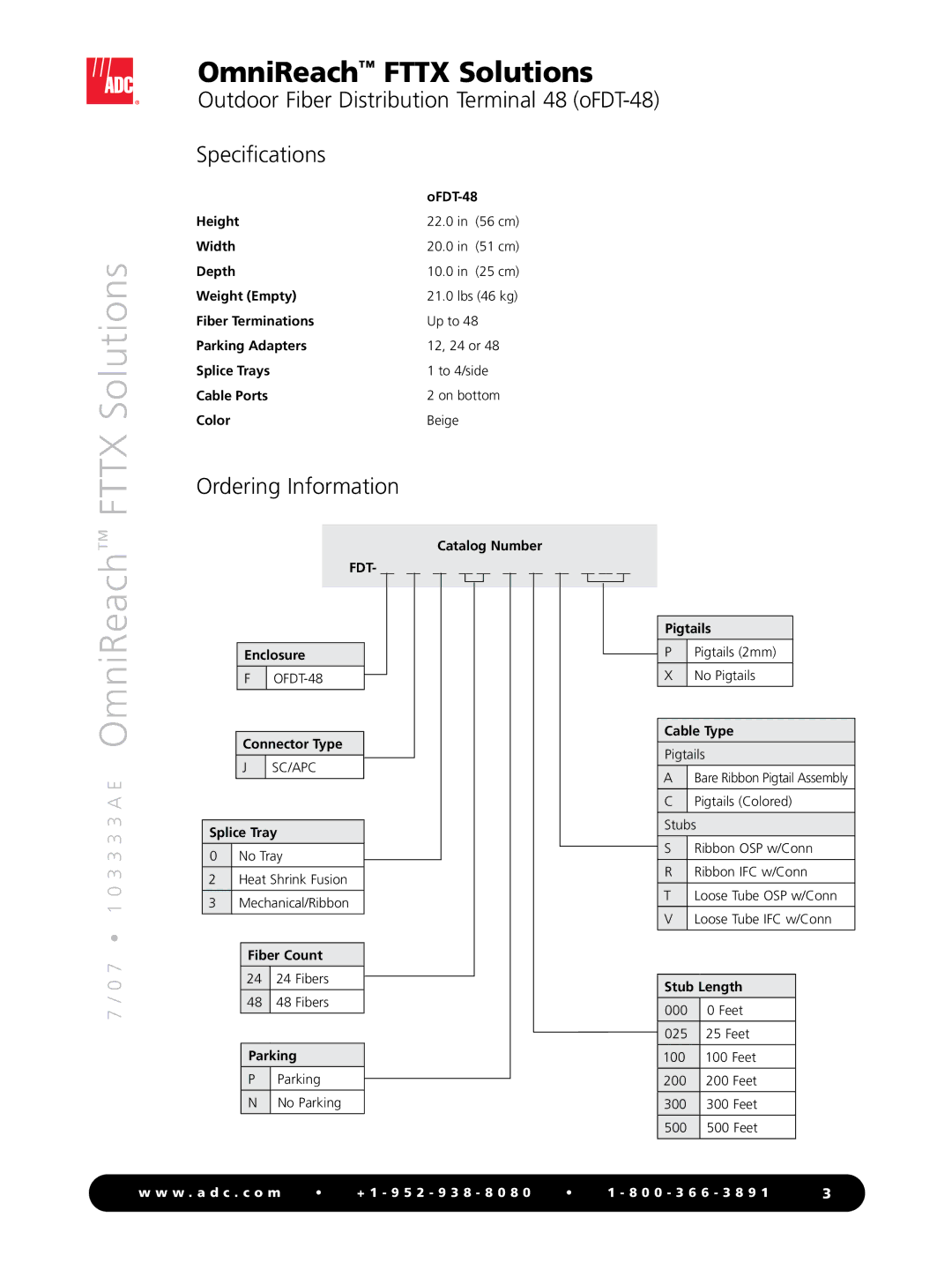 ADC oFDT-48 manual Ordering Information, Cable Type 