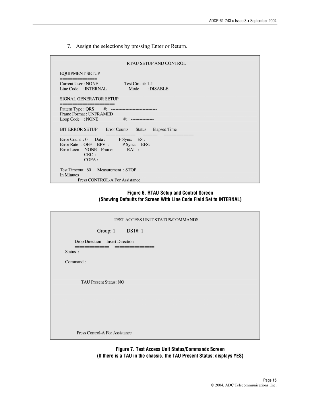 ADC P-61-743 user manual Assign the selections by pressing Enter or Return 