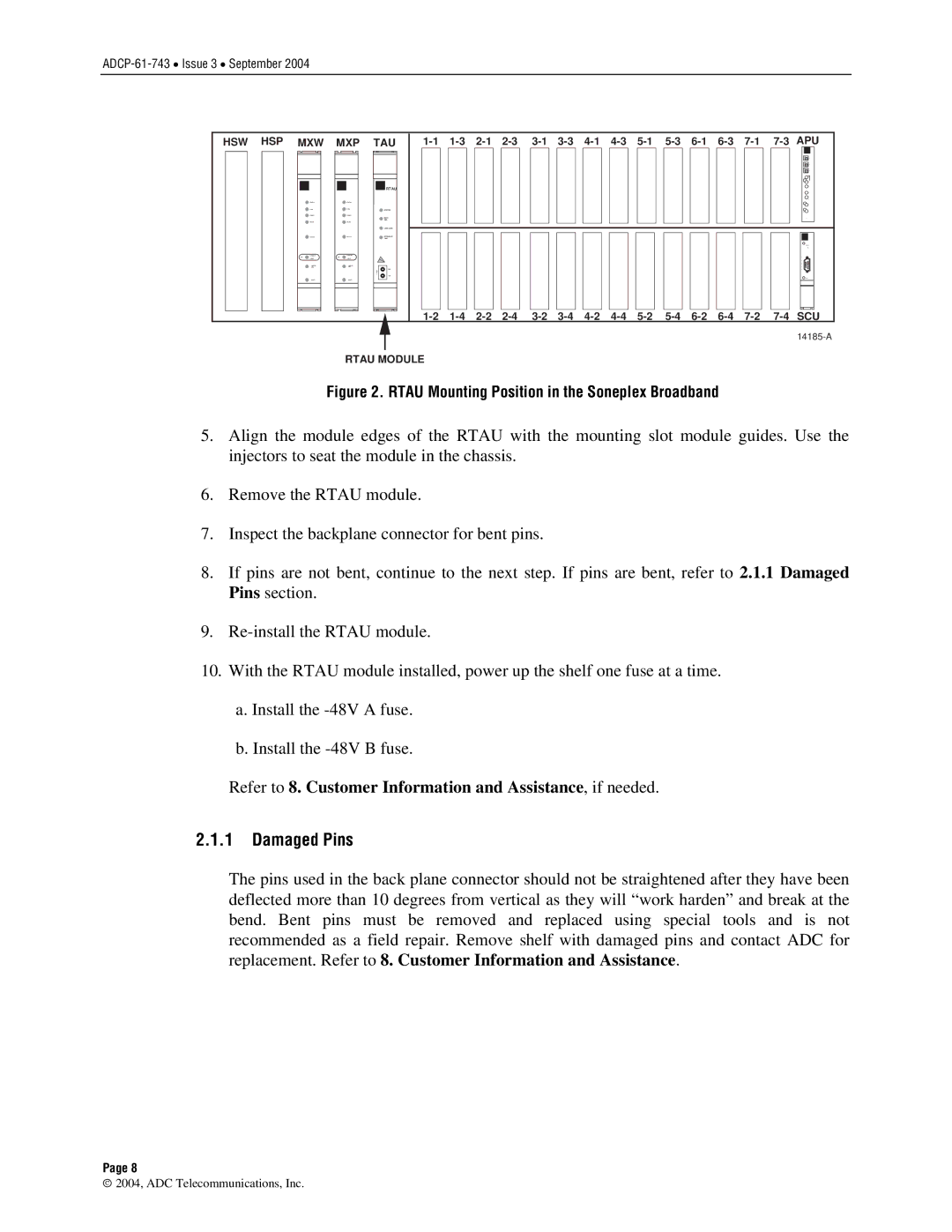 ADC P-61-743 user manual Damaged Pins 