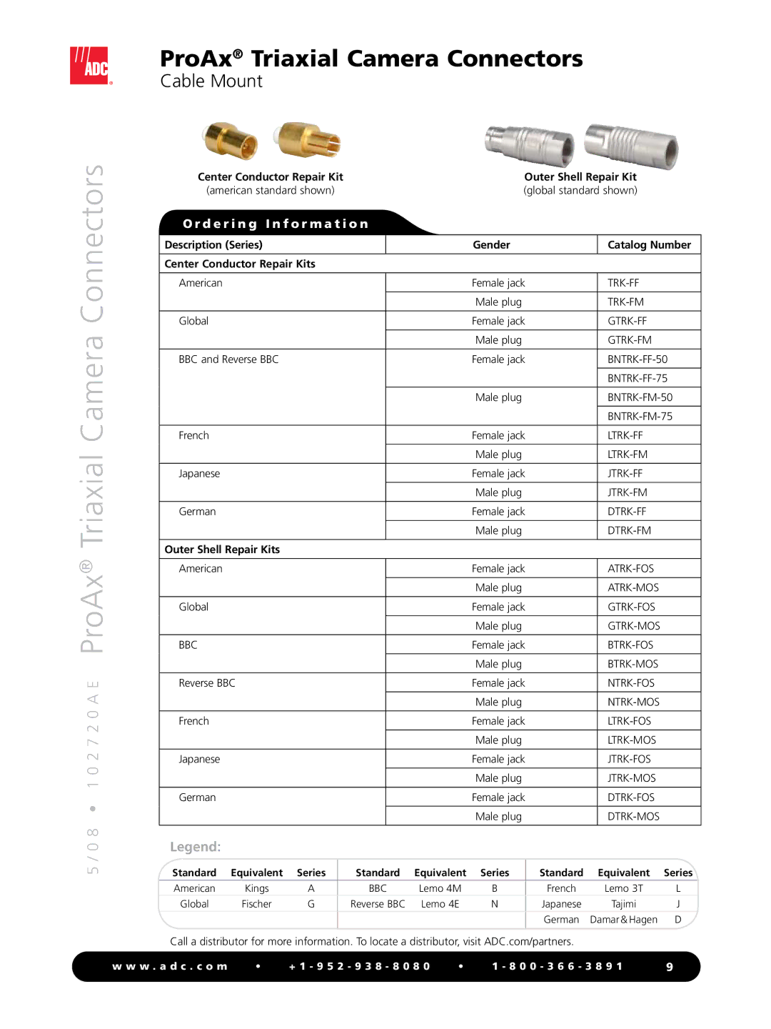 ADC ProAx manual BBC and Reverse BBC, Outer Shell Repair Kits 