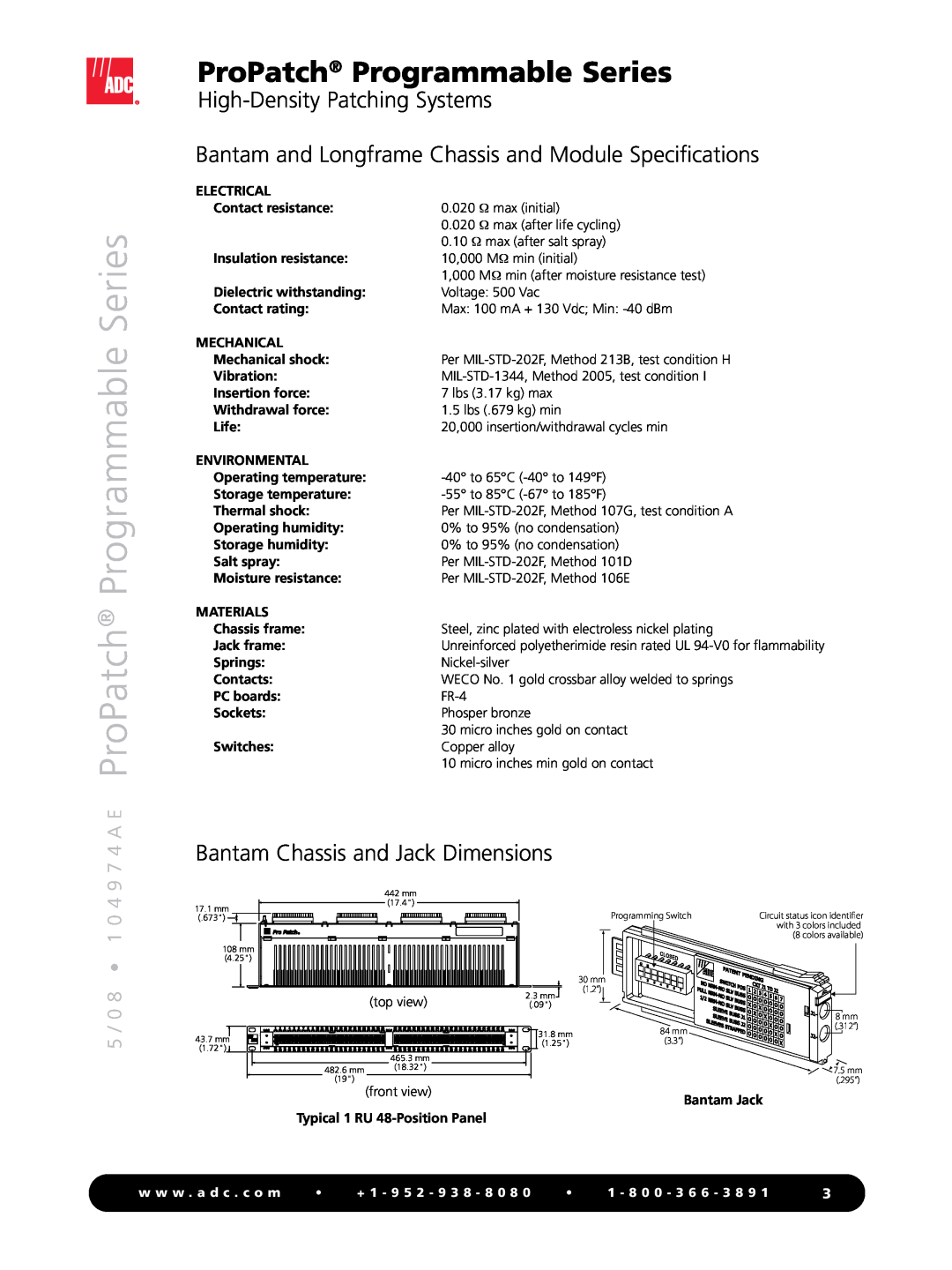 ADC manual 5 / 0 8 1 0 4 9 7 4 A E ProPatch Programmable Series, High-Density Patching Systems, w w w . a d c . c o m 