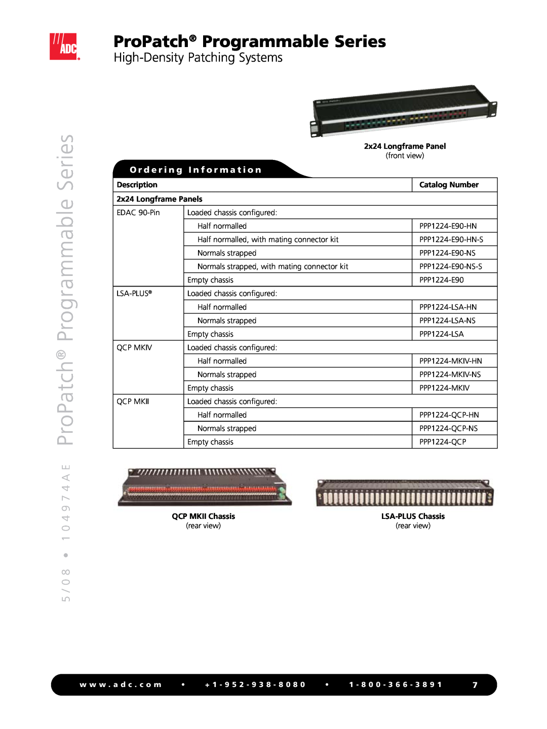 ADC manual 5 / 0 8 1 0 4 9 7 4 A E ProPatch Programmable Series, High-Density Patching Systems, w w w . a d c . c o m 