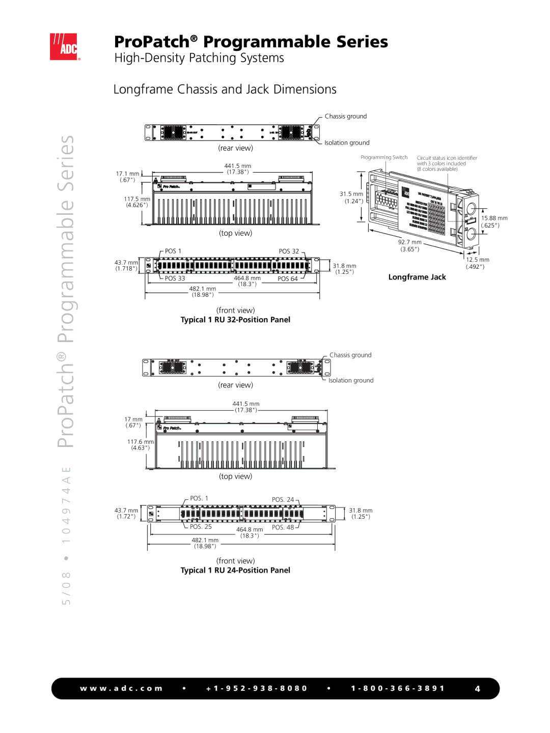 ADC Programmable Series manual Typical 1 RU 32-Position Panel, Longframe Jack, Typical 1 RU 24-Position Panel 