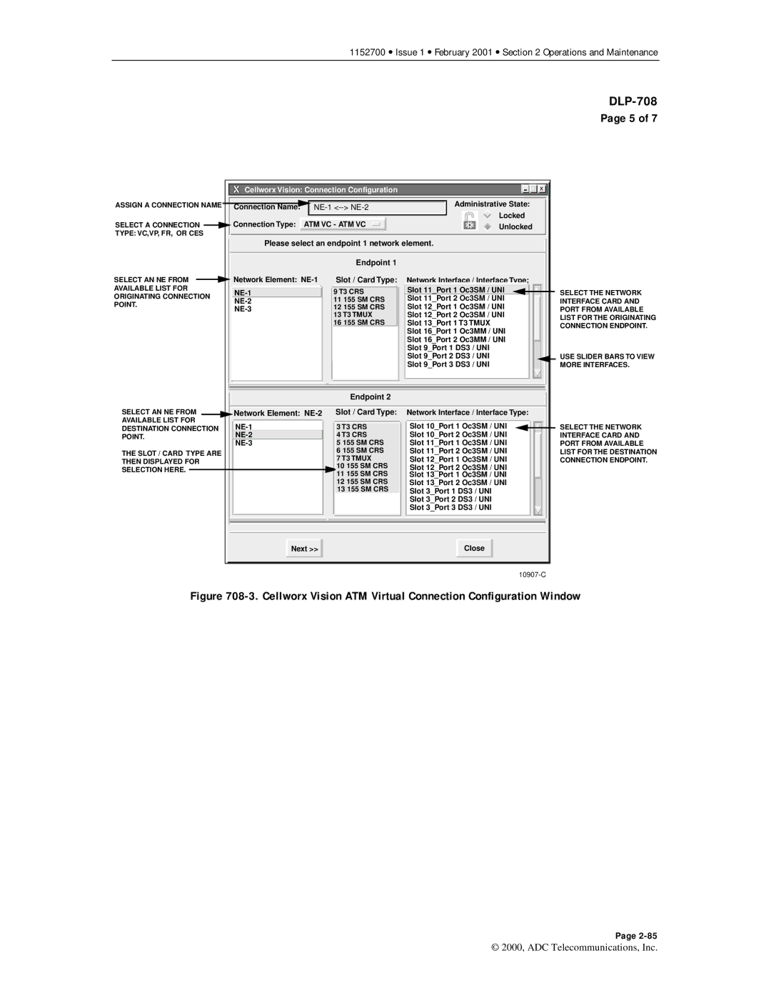 ADC Release 3.1 user manual Cellworx Vision ATM Virtual Connection Configuration Window 