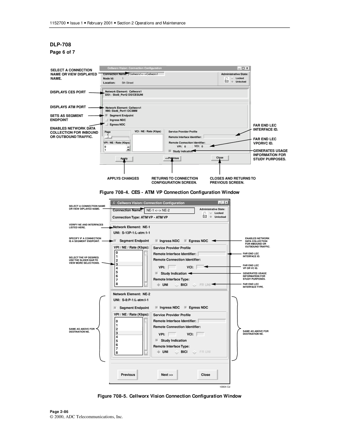 ADC Release 3.1 user manual CES ATM VP Connection Configuration Window 