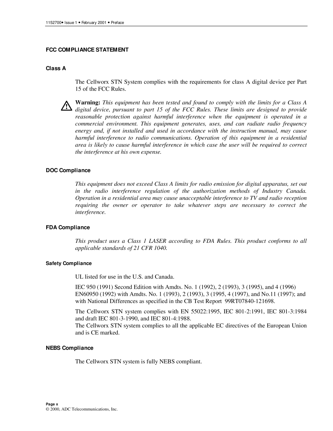 ADC Release 3.1 user manual FCC Compliance Statement, Class a 